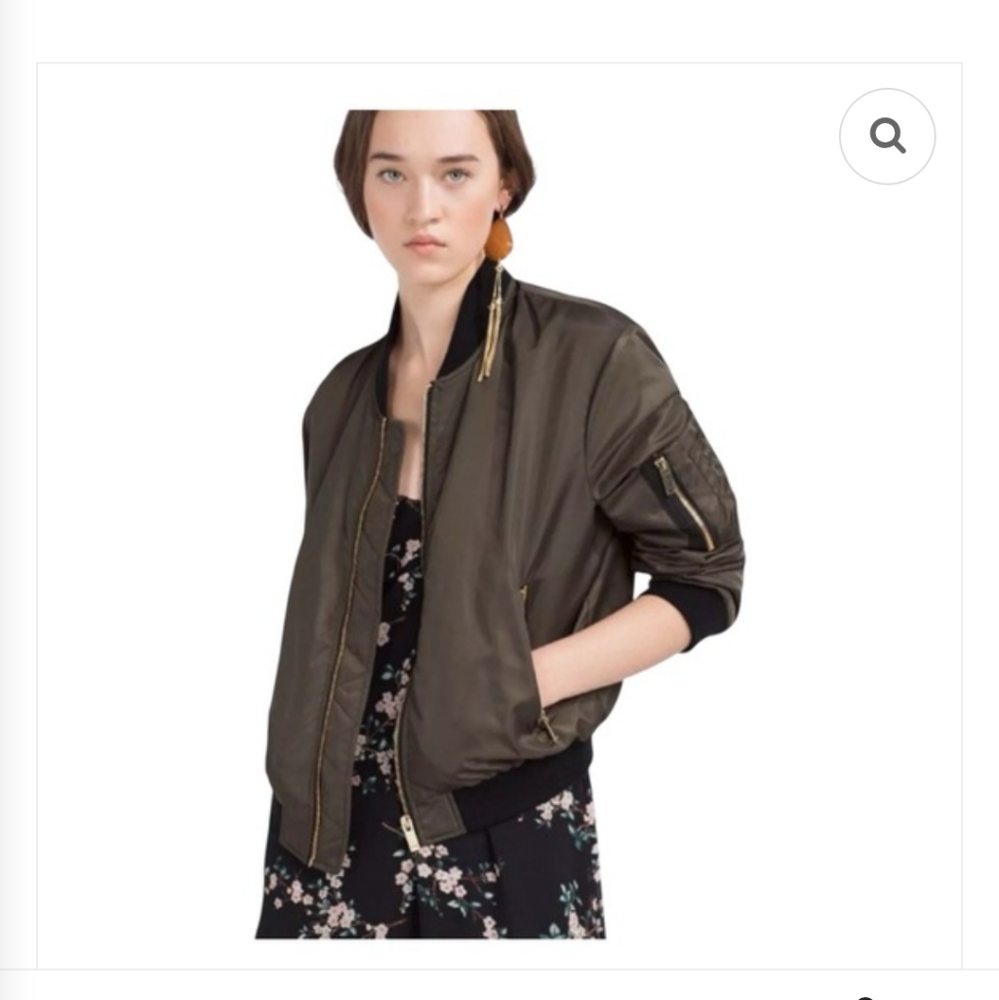 Zara Silky Bomber Jacket, Army Green, Women's Size Small, Rocker Chick,‎ Grunge